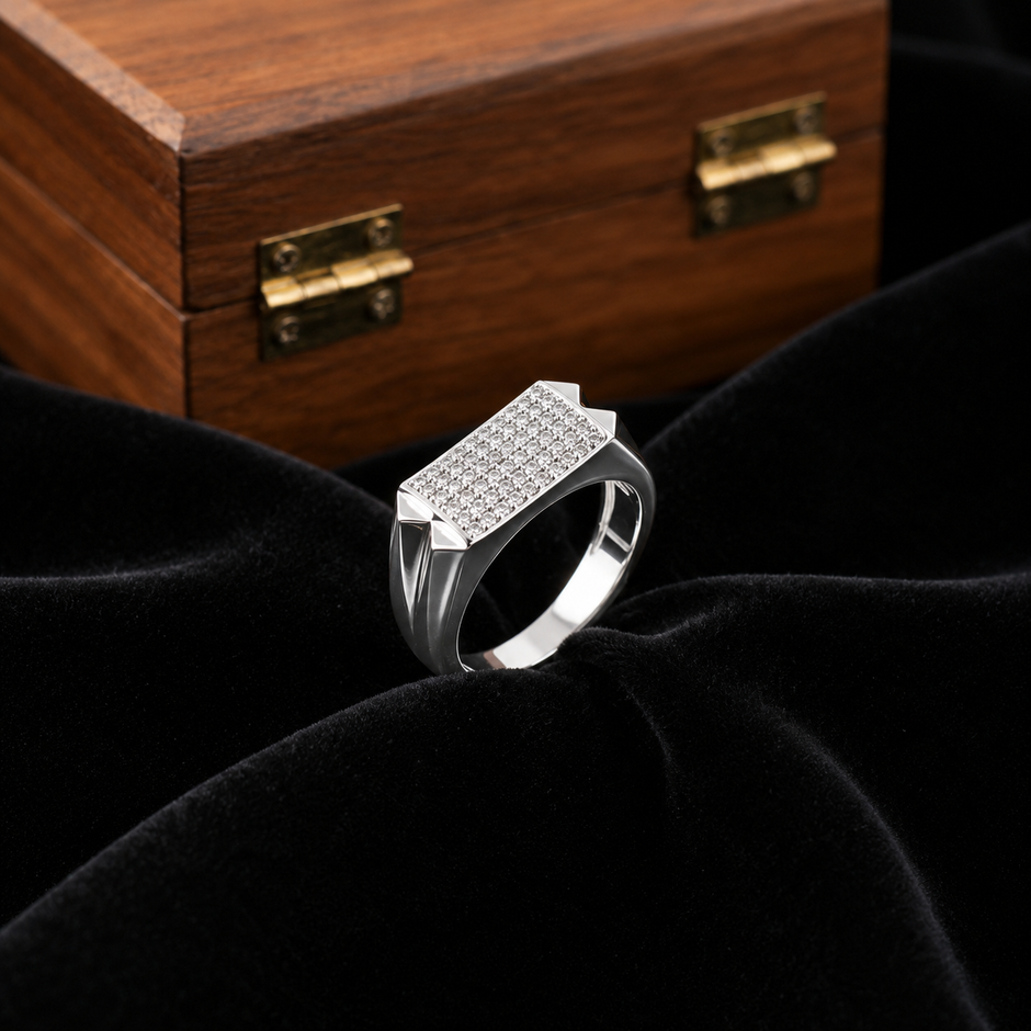 925 sterling silver men’s rectangular CZ statement ring