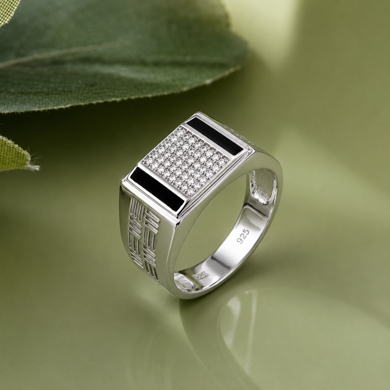 Premium 925 Silver Rectangular CZ Diamond Ring for Men