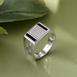 Premium 925 Silver Rectangular CZ Diamond Ring for Men