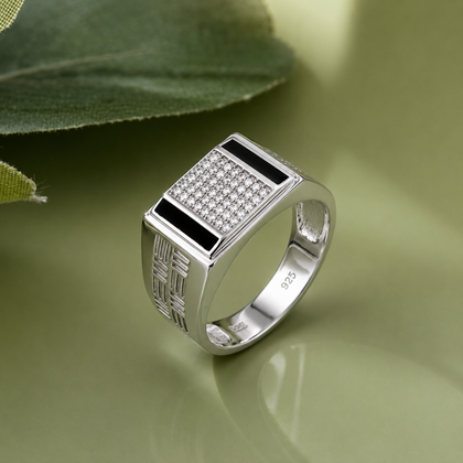 Premium 925 Silver Rectangular CZ Diamond Ring for Men