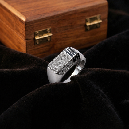 Rectangular Cluster Design 925 Sterling Silver Men's Statement Ring