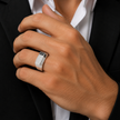 Men's 925 Sterling Silver Rectangular CZ Diamond Ring with Black Enamel
