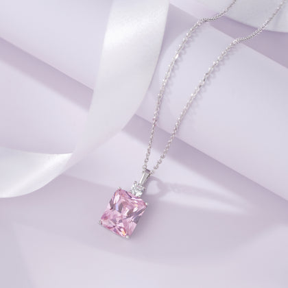 Rectangular Pink Diamond 925 Silver Pendant Necklace