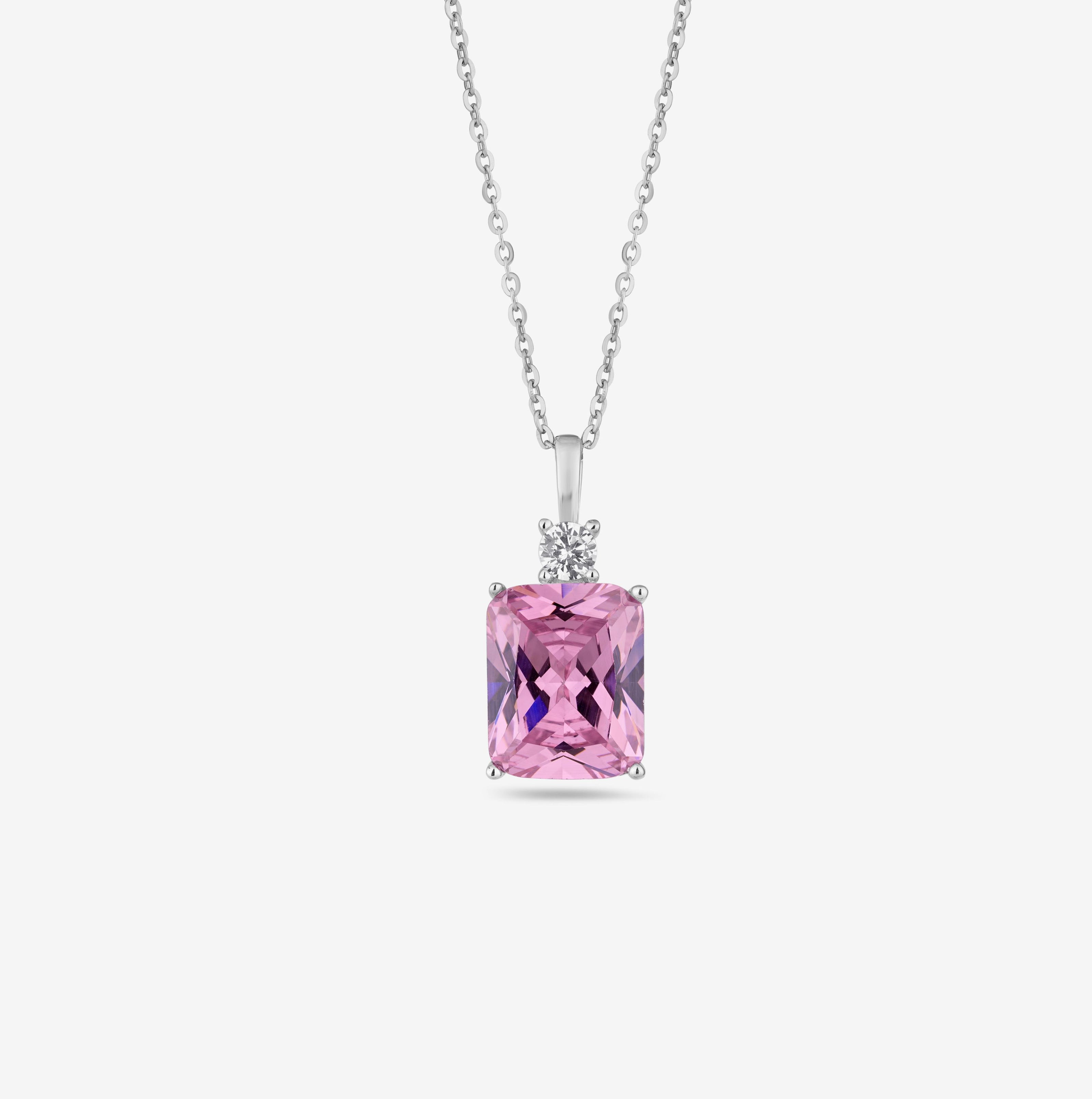 Rectangular Pink Diamond 925 Silver Pendant Necklace