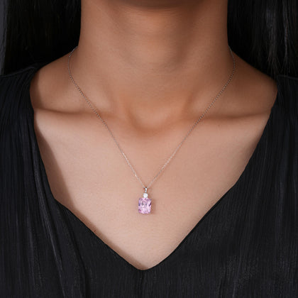 Rectangular Pink Diamond 925 Silver Pendant Necklace