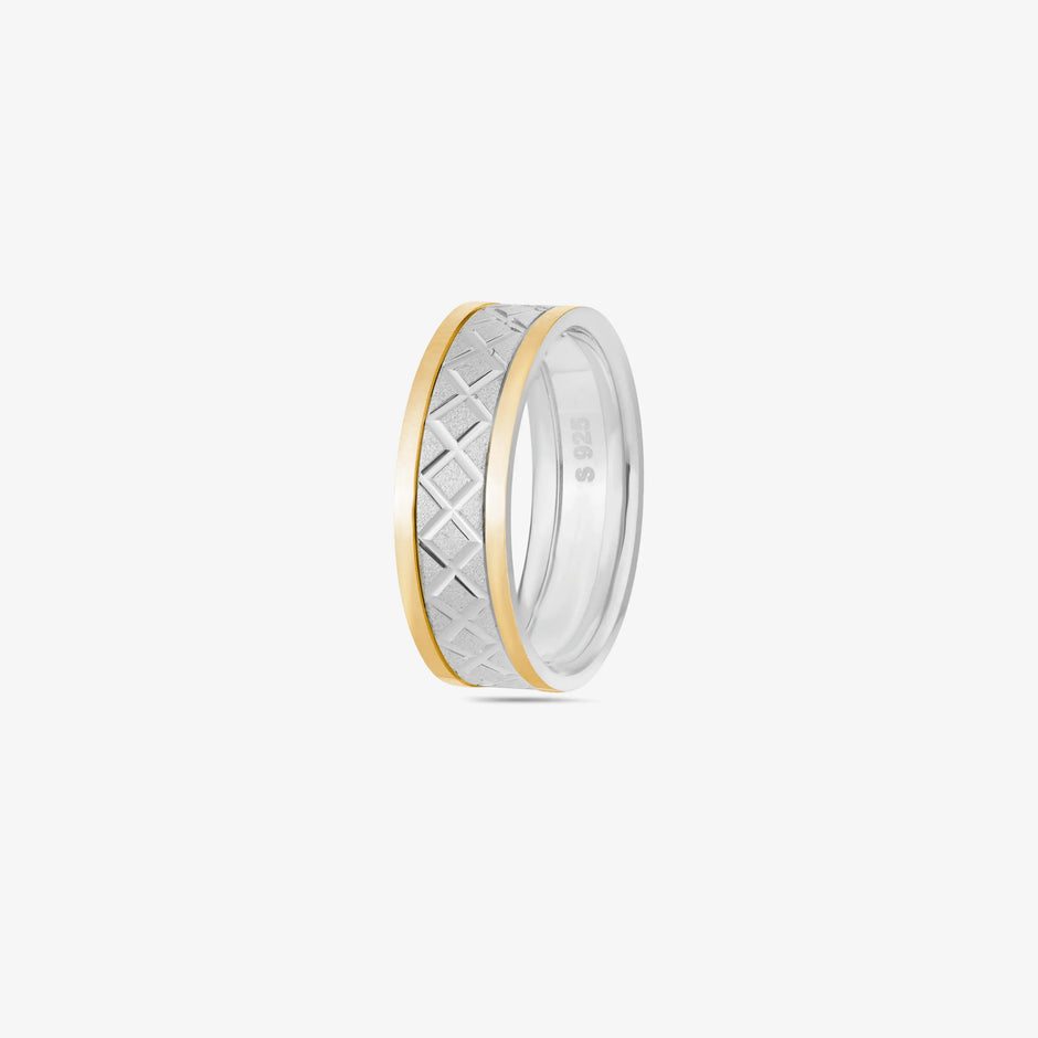 Premium 925 Silver Couple Bands with Geometric Texture – Stylish Anniversary Jewellery