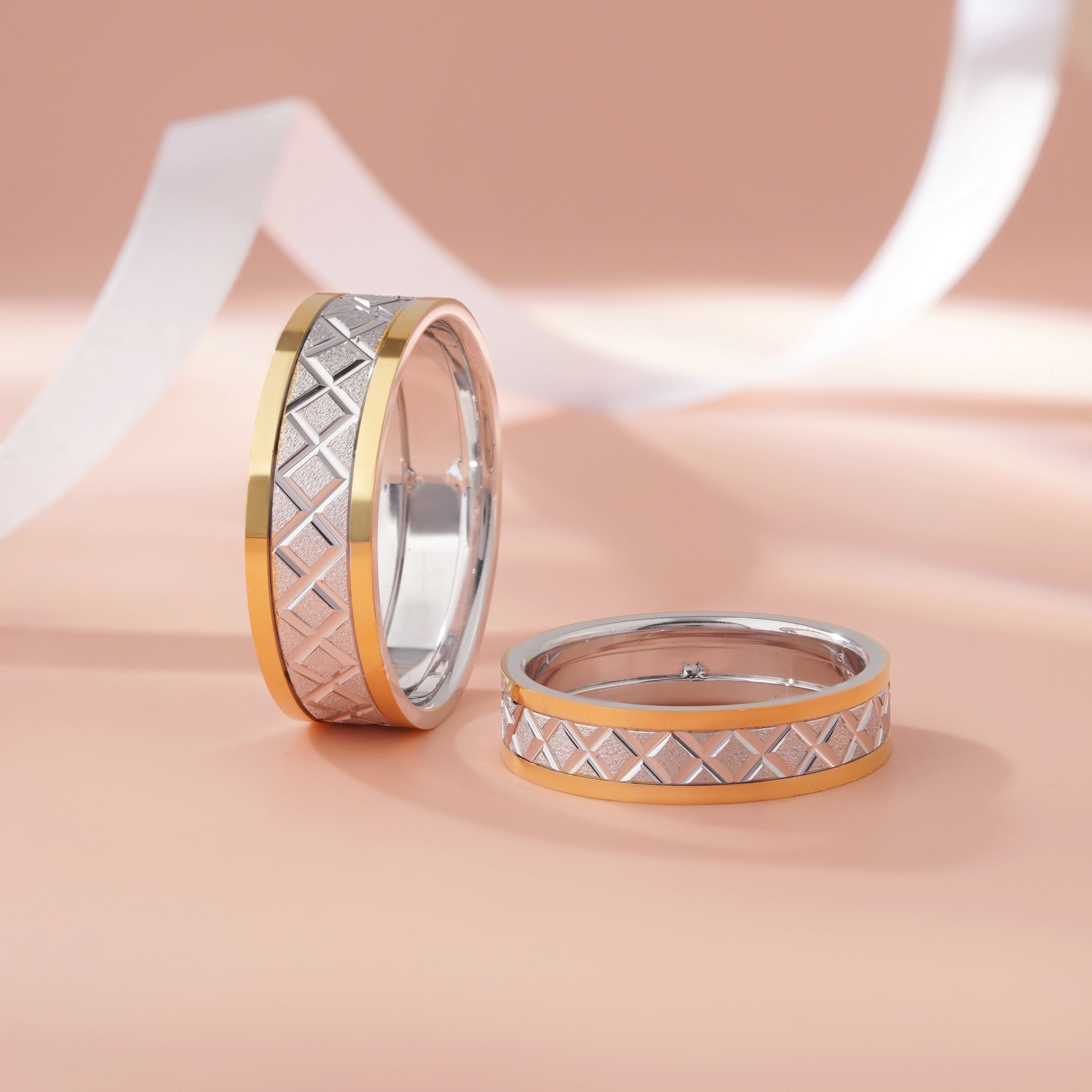 Premium 925 Silver Couple Bands with Geometric Texture – Stylish Anniversary Jewellery