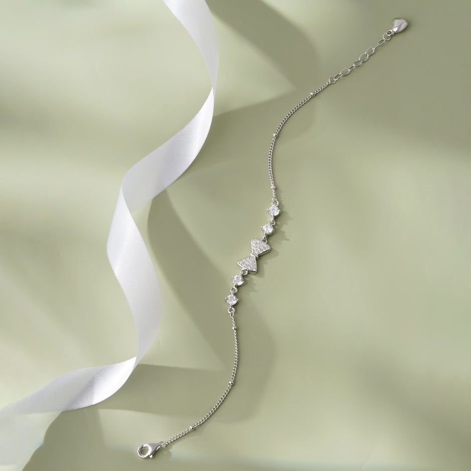 Ribbon Design Bow Grace Diamond Adjustable Bracelet for Women