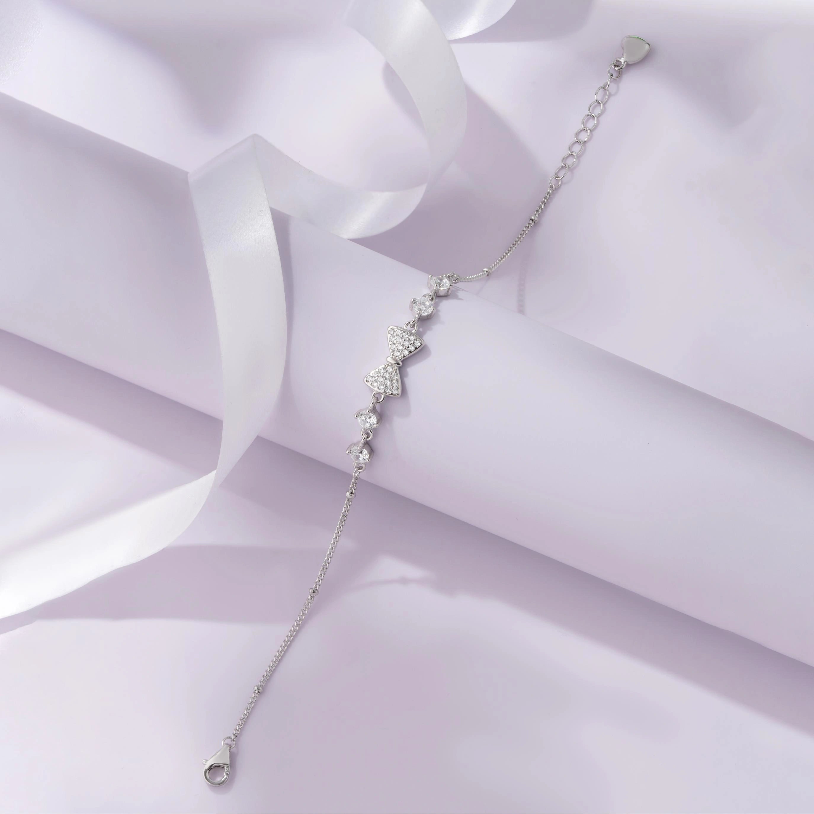 Ribbon Design Bow Grace Diamond Adjustable Bracelet for Women