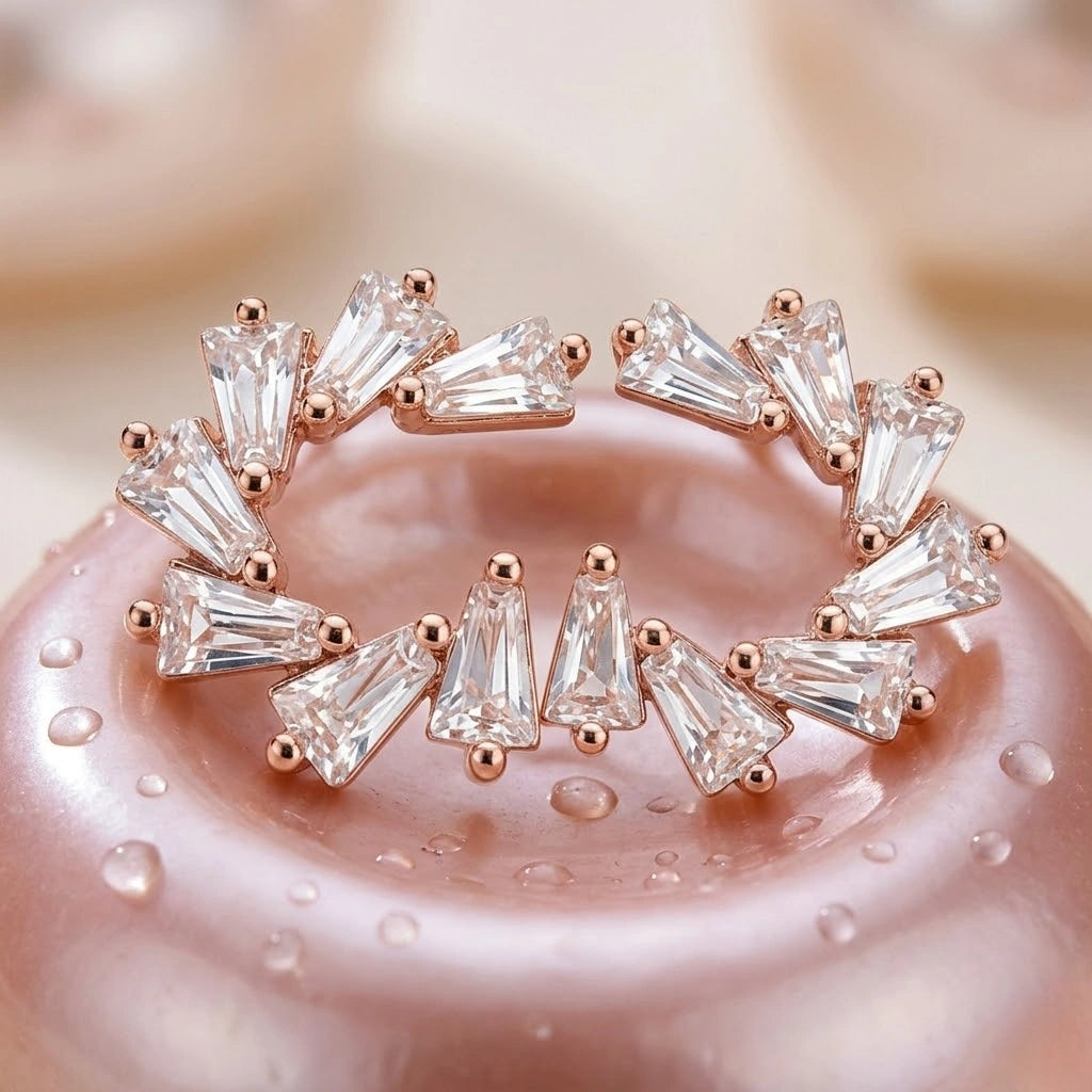 Rose Gold Half Circle Diamond 925 Sterling Silver Stud Earrings for Women