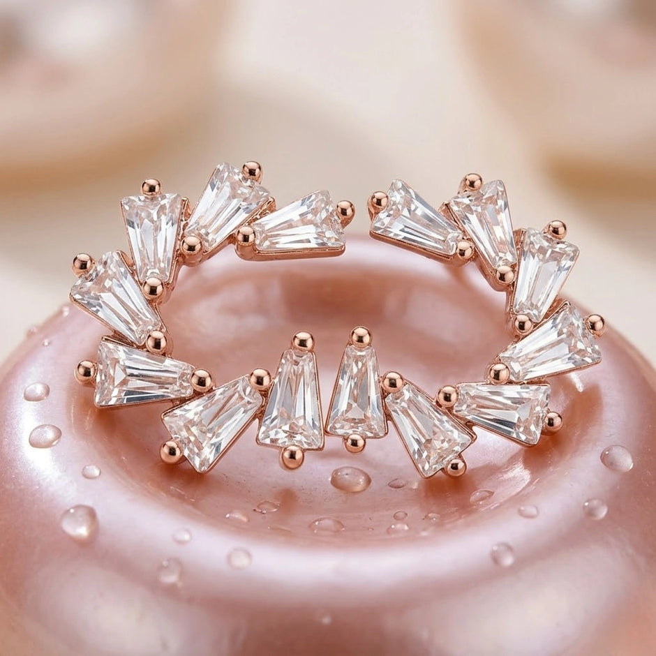 Rose Gold Half Circle Diamond 925 Sterling Silver Stud Earrings for Women