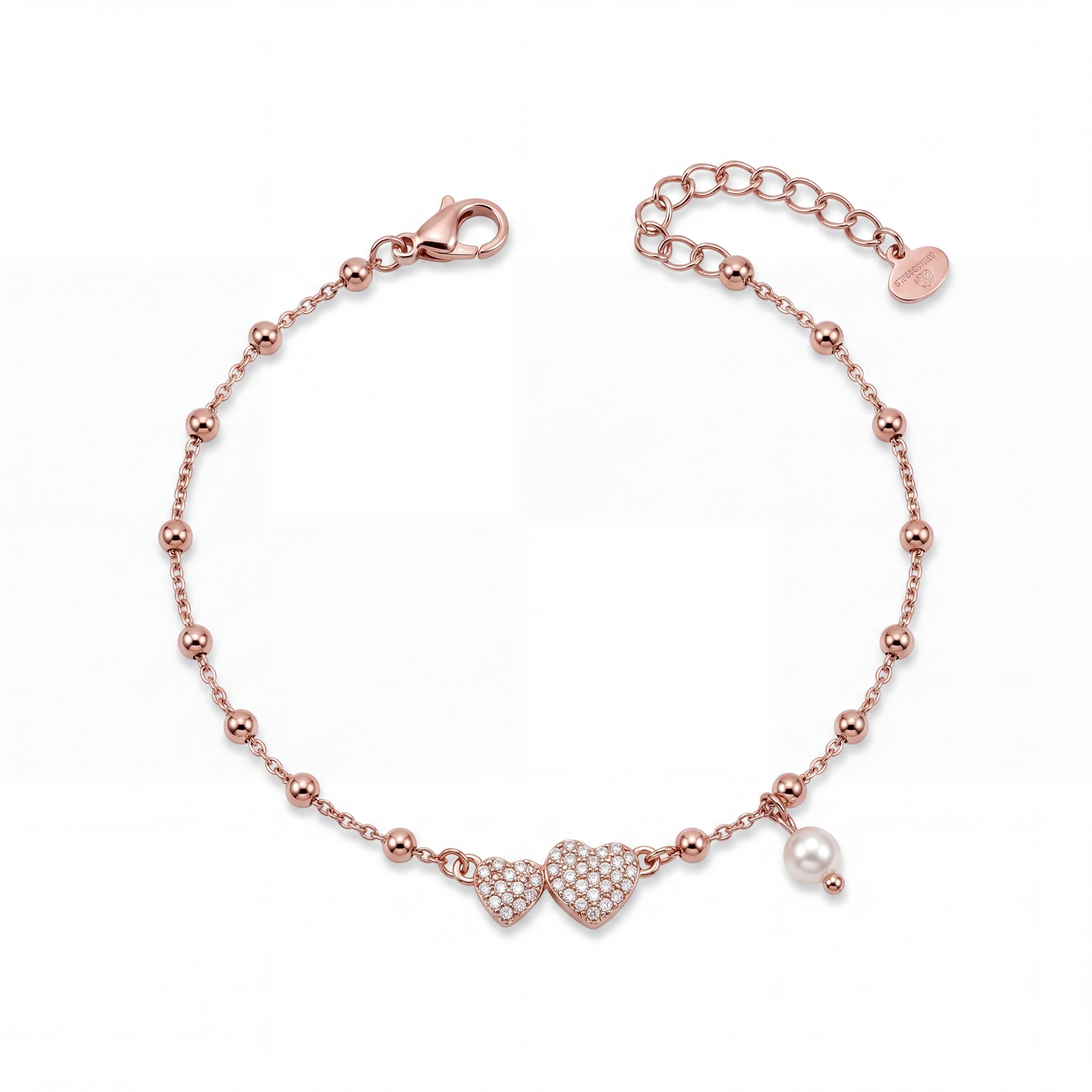 Rose gold 925 sterling silver heart pearl bracelet for women