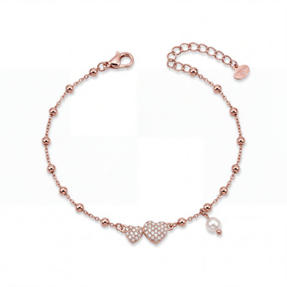 Rose gold 925 sterling silver heart pearl bracelet for women