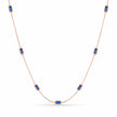 925 Sterling Rose Gold Station Necklace for Women with Blue Baguette CZ Stones, Minimalist Dainty Chain Necklace for Everyday Wear