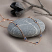 925 Sterling Rose Gold Station Necklace for Women with Blue Baguette CZ Stones, Minimalist Dainty Chain Necklace for Everyday Wear