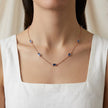 925 Sterling Rose Gold Station Necklace for Women with Blue Baguette CZ Stones, Minimalist Dainty Chain Necklace for Everyday Wear