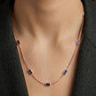 925 Sterling Rose Gold Station Necklace for Women with Blue Baguette CZ Stones, Minimalist Dainty Chain Necklace for Everyday Wear