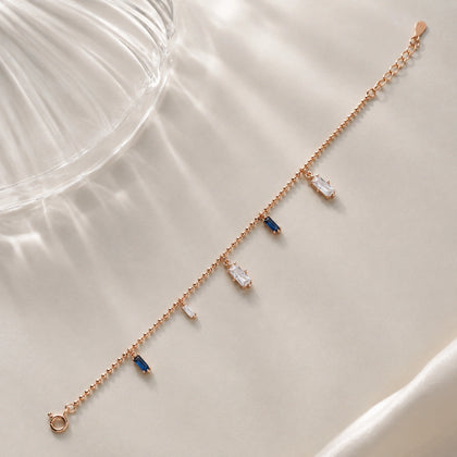 Rose gold 925 sterling silver bracelet with blue and white stones for women