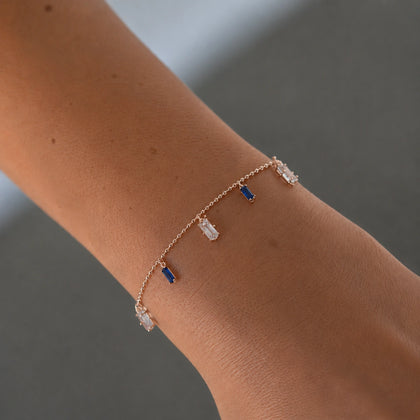 Rose gold 925 sterling silver bracelet with blue and white stones for women