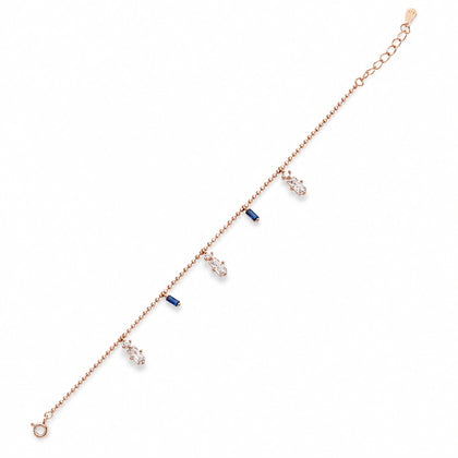 Rose gold 925 sterling silver bracelet with blue and white stones for women