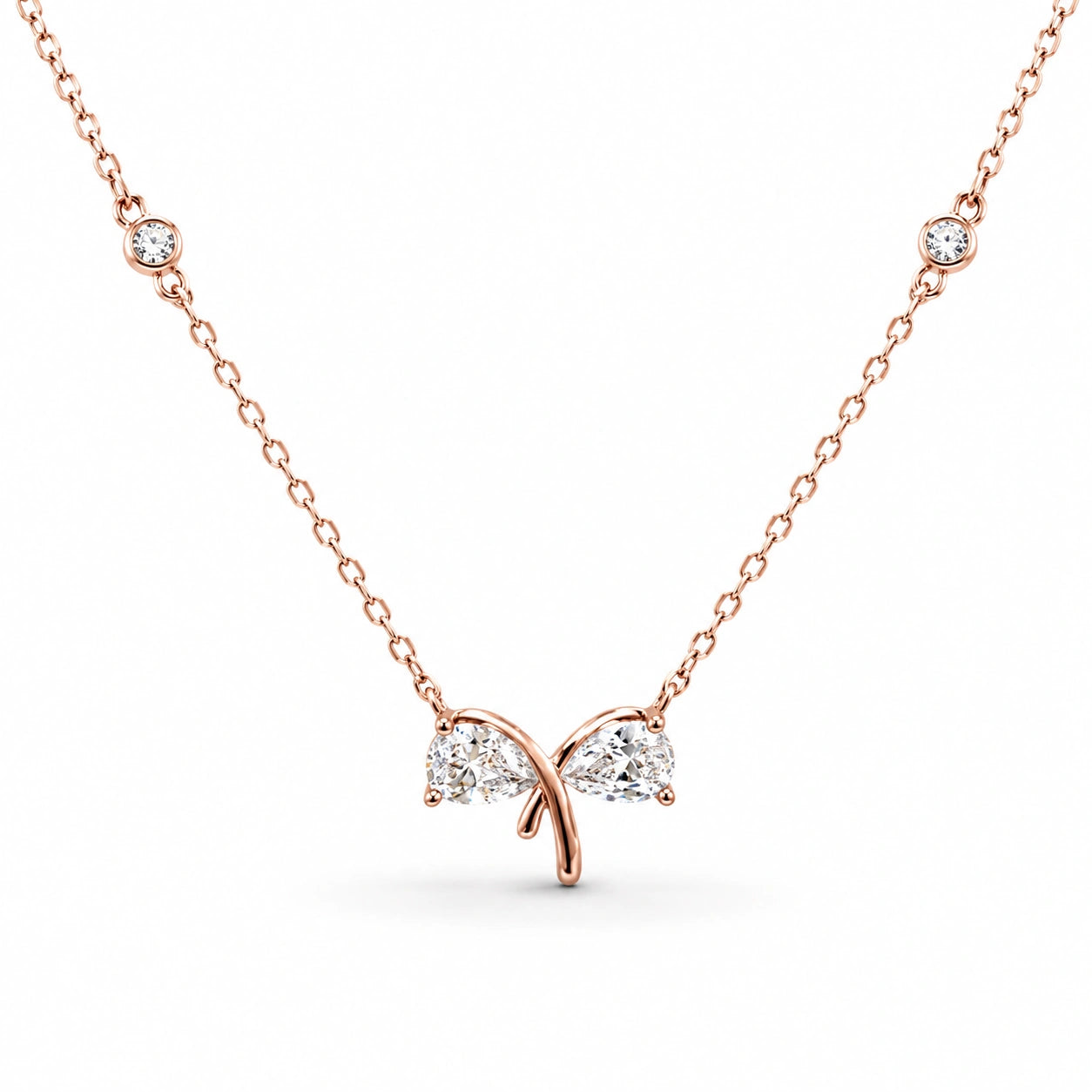 Rose Gold Bow CZ 925 Sterling Silver Pendant Chain for Women