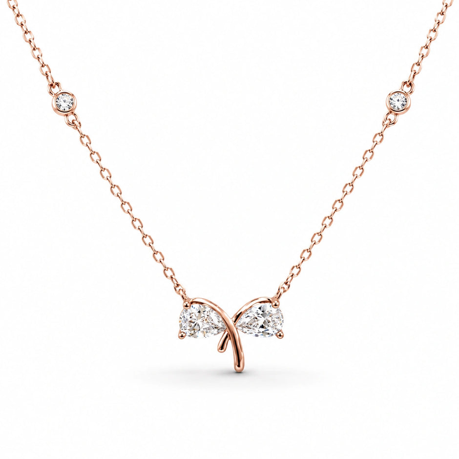 Rose Gold Bow CZ 925 Sterling Silver Pendant Chain for Women