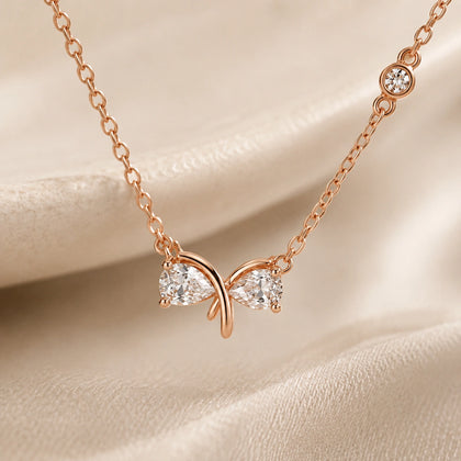 Rose Gold Bow CZ 925 Sterling Silver Pendant Chain for Women
