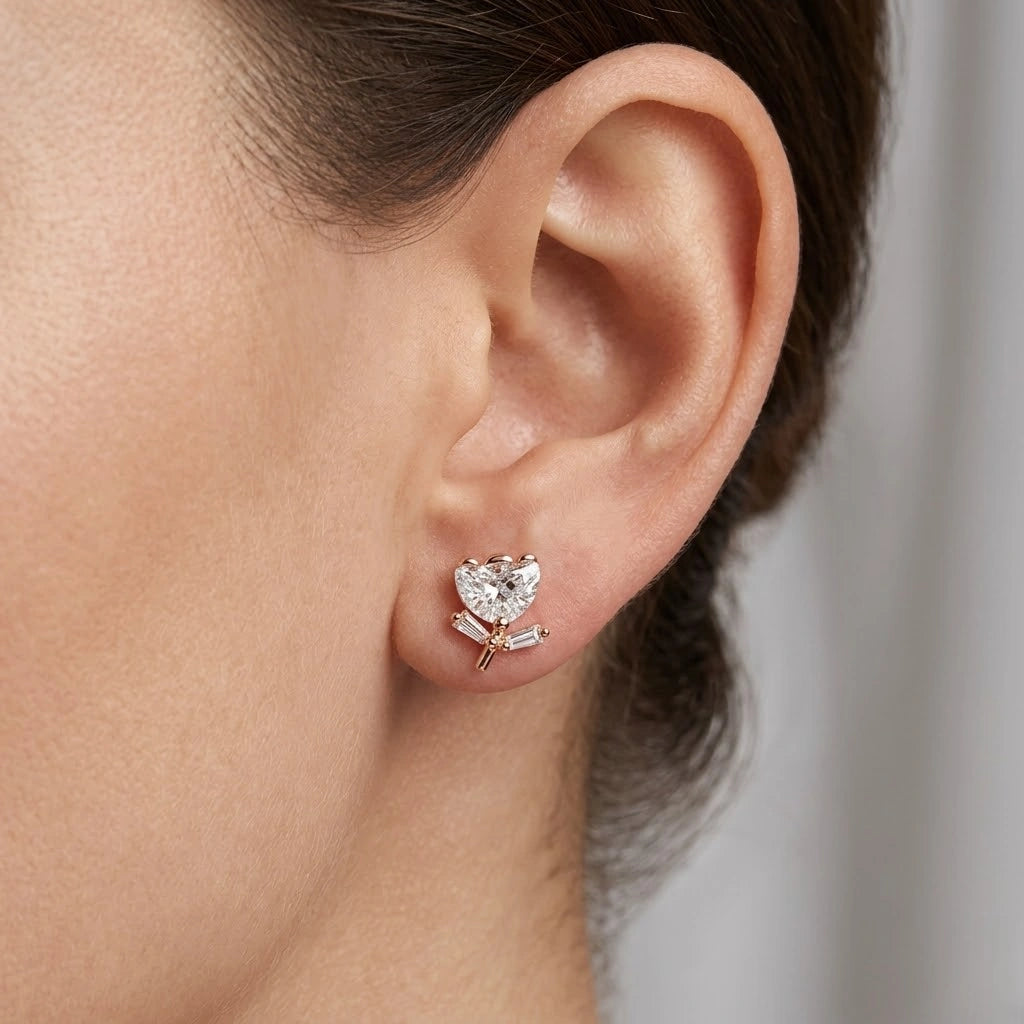 Silver Rose Diamond 925 Sterling Silver Stud Earrings for Women