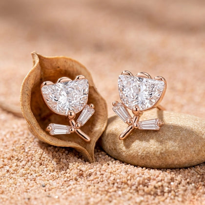 Silver Rose Diamond 925 Sterling Silver Stud Earrings for Women