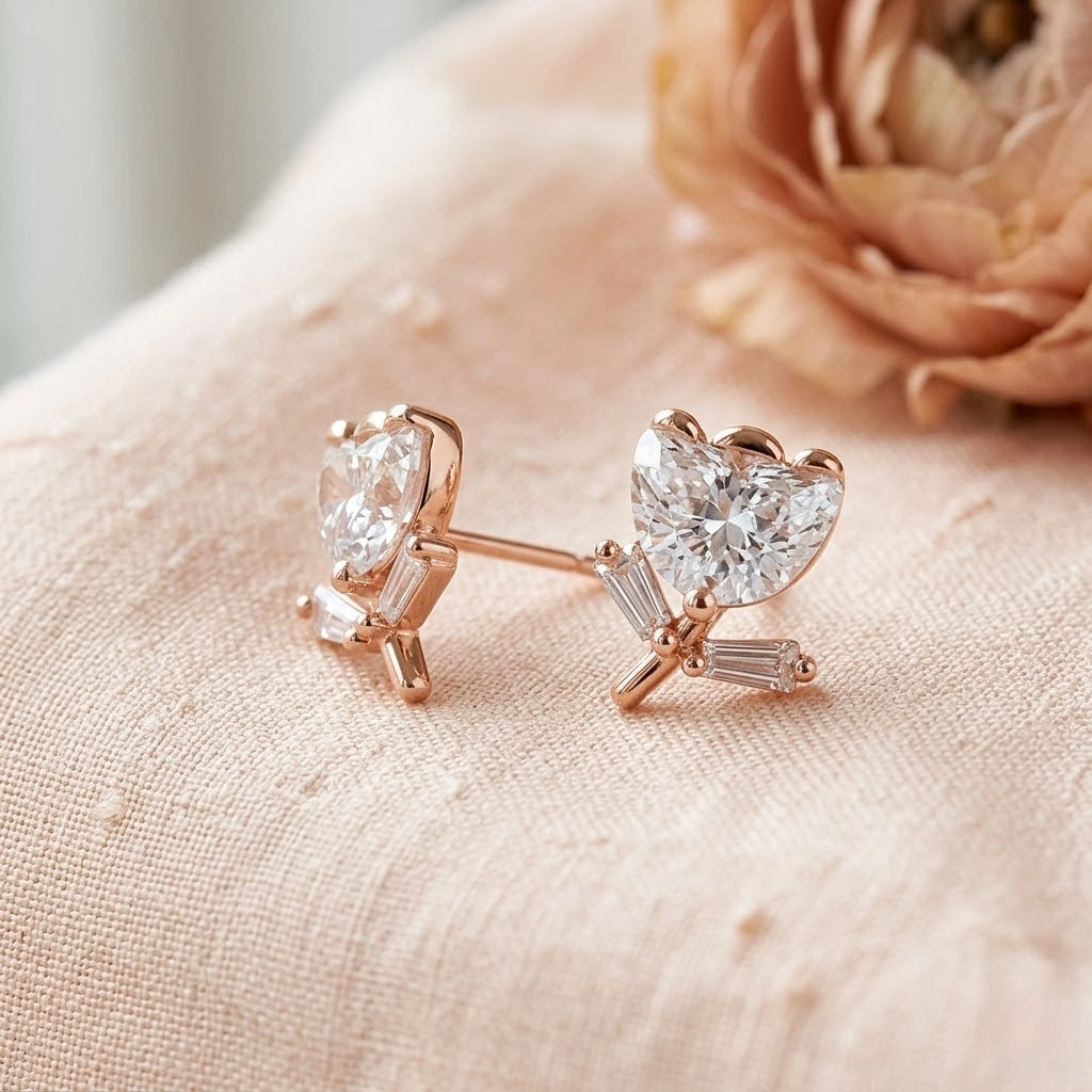 Silver Rose Diamond 925 Sterling Silver Stud Earrings for Women
