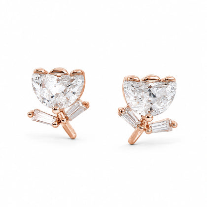 Silver Rose Diamond 925 Sterling Silver Stud Earrings for Women