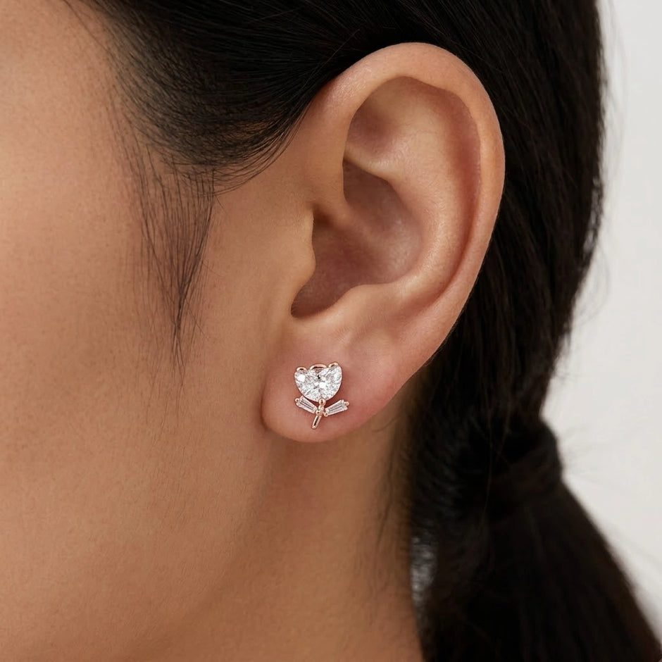 Silver Rose Diamond 925 Sterling Silver Stud Earrings for Women