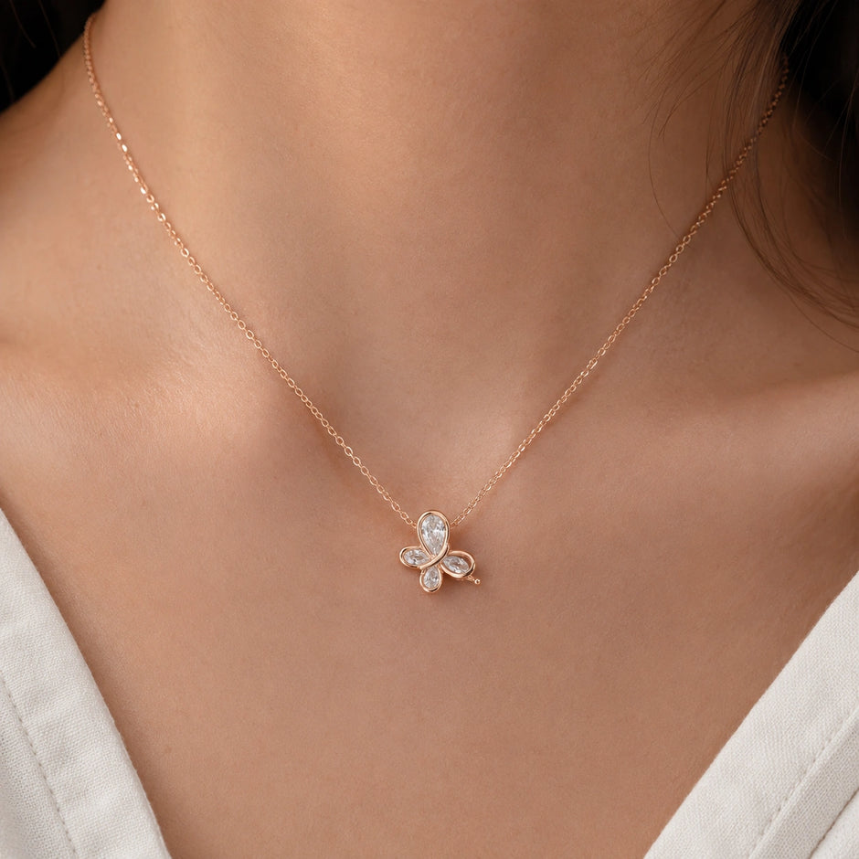 Rose Gold Butterfly 925 Sterling Silver Pendant Chain for Women
