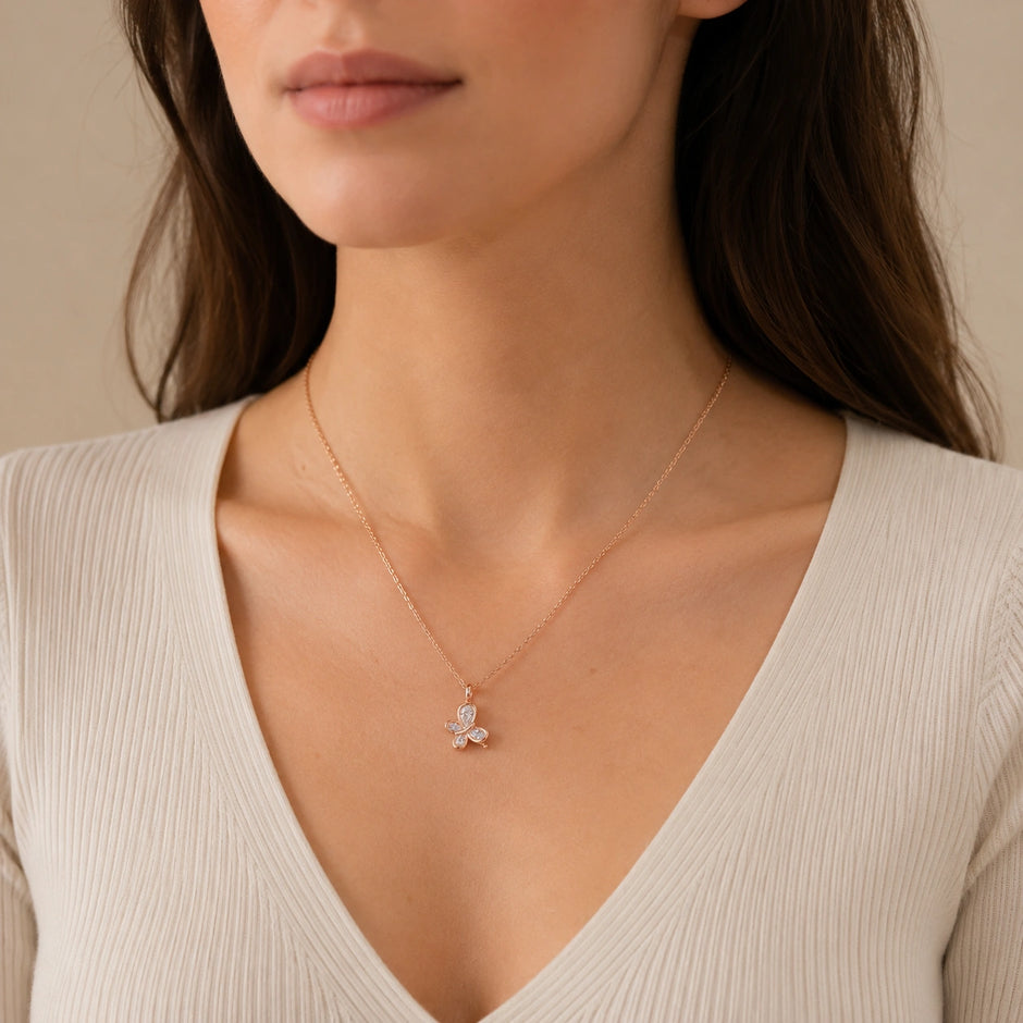 Rose Gold Butterfly 925 Sterling Silver Pendant Chain for Women