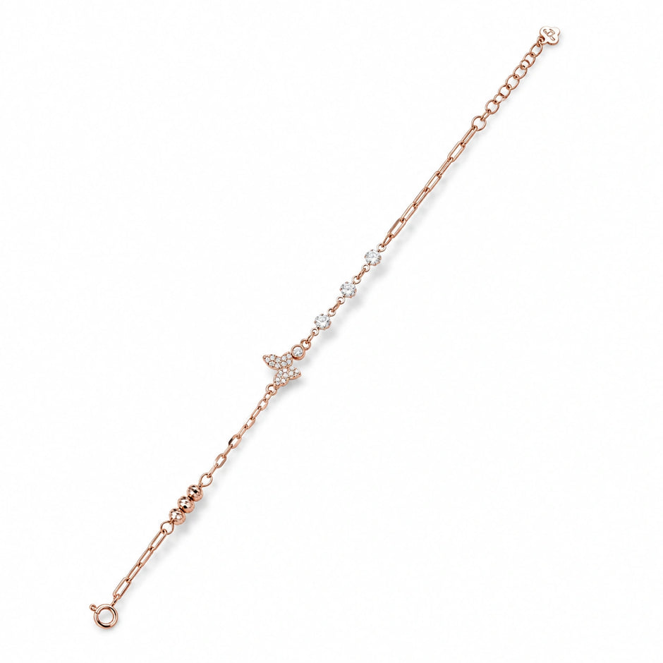 Rose gold 925 sterling silver butterfly bracelet for women