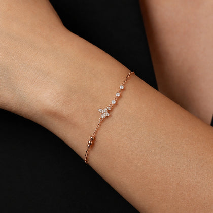 Rose gold 925 sterling silver butterfly bracelet for women