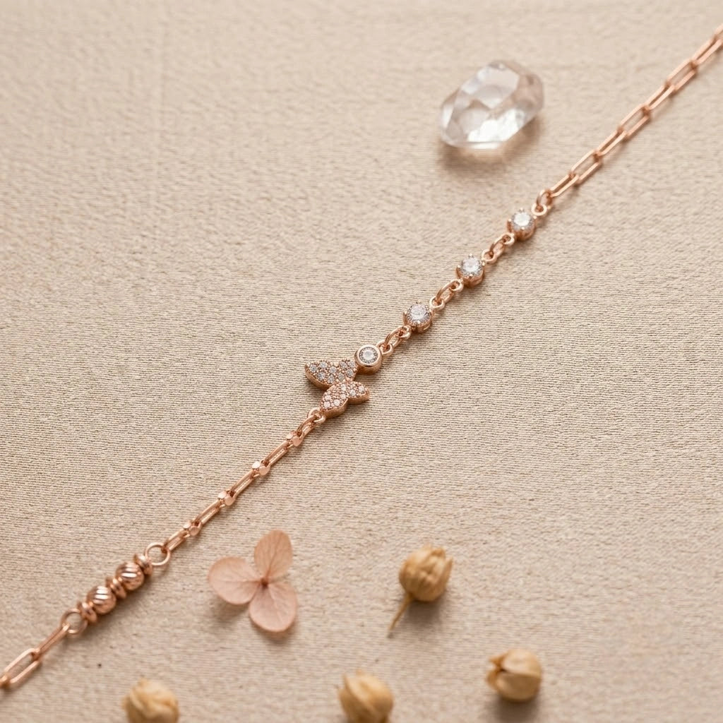 Rose gold 925 sterling silver butterfly bracelet for women