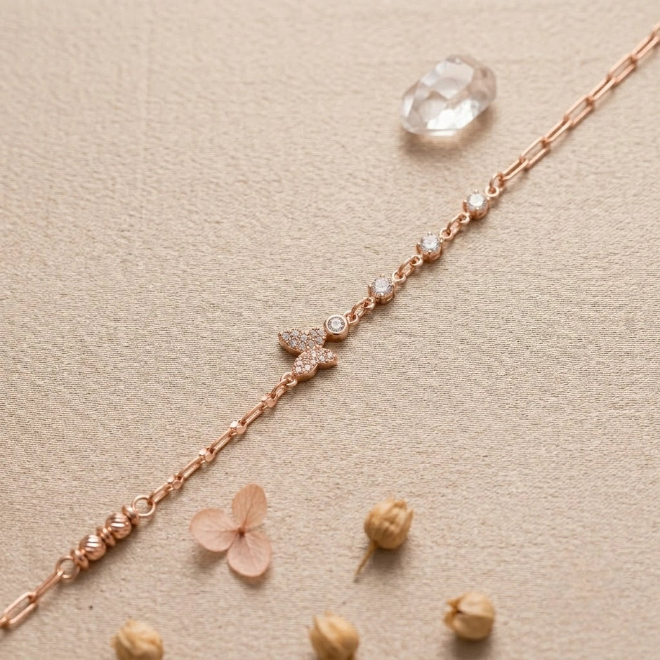 Rose gold 925 sterling silver butterfly bracelet for women