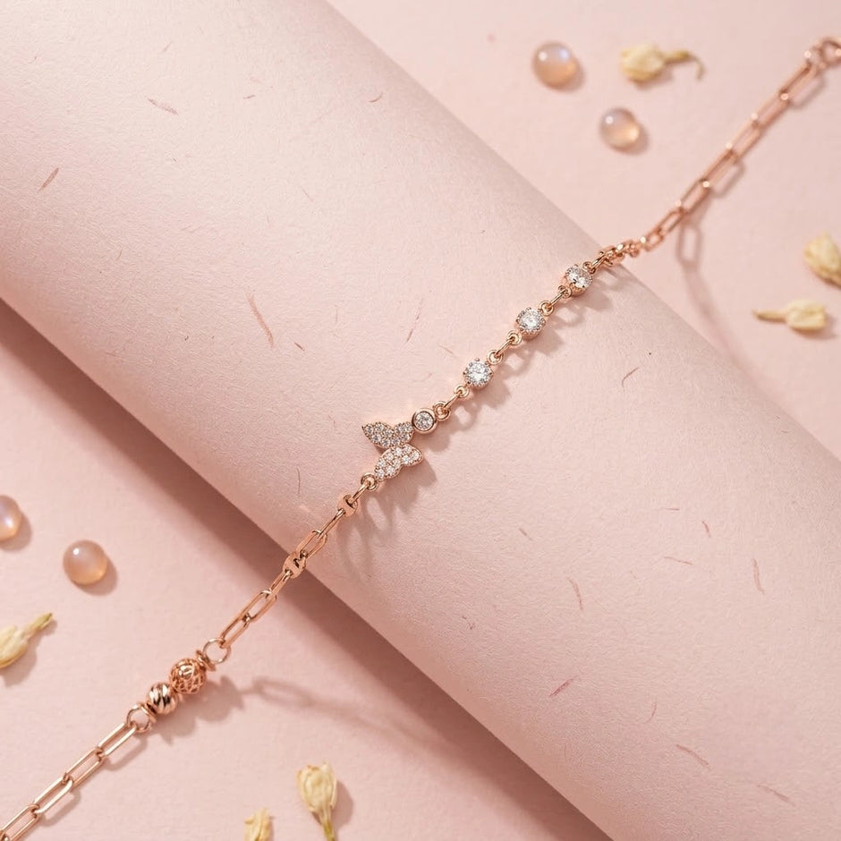 Rose gold 925 sterling silver butterfly bracelet for women