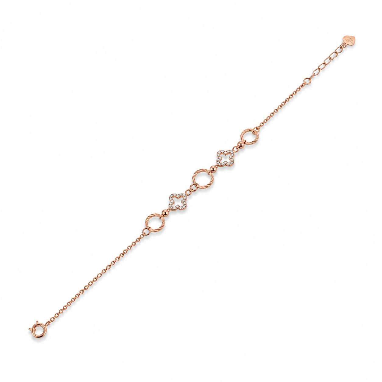 Rose gold 925 sterling silver circle square charm bracelet for women