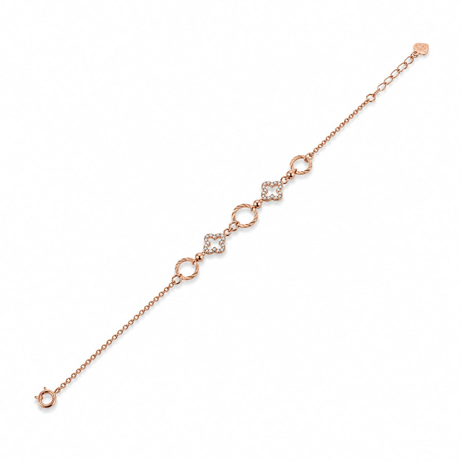 Rose gold 925 sterling silver circle square charm bracelet for women
