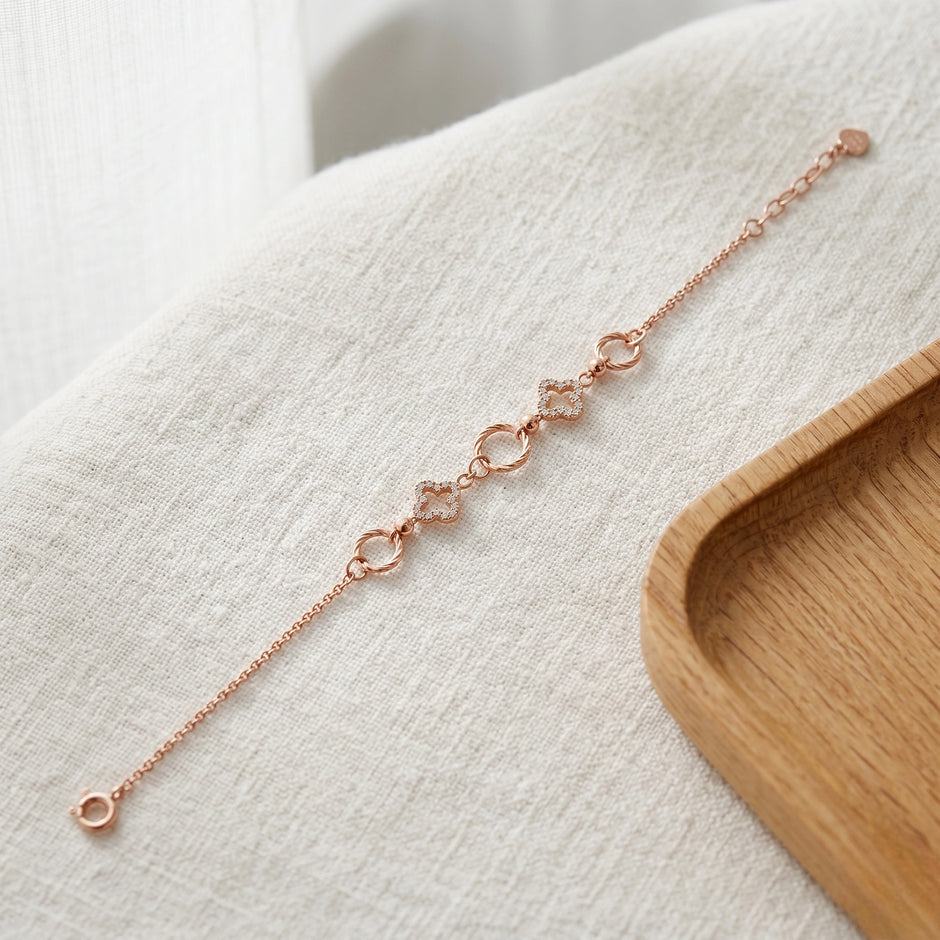 Rose gold 925 sterling silver circle square charm bracelet for women