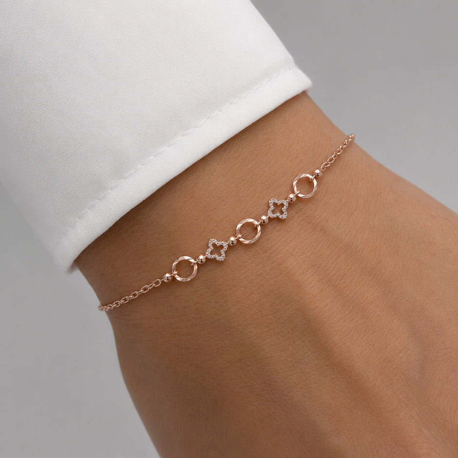 Rose gold 925 sterling silver circle square charm bracelet for women