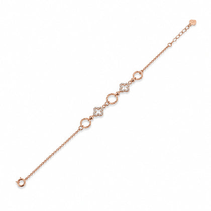 Rose gold 925 sterling silver circle square charm bracelet for women