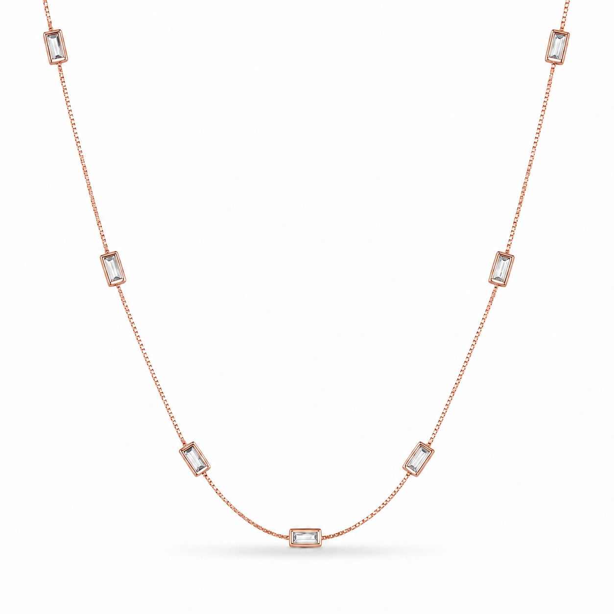 Rose Gold Clear Rectangle Charm 925 Sterling Silver Chain for Women