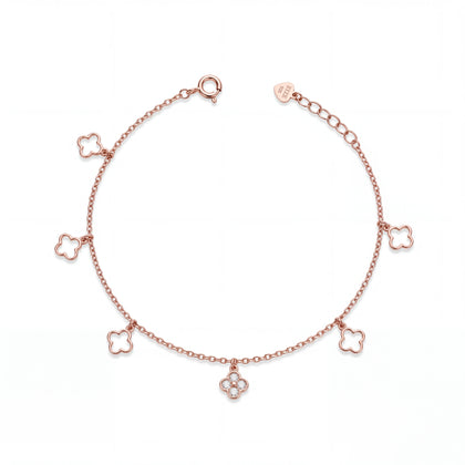 Rose gold 925 sterling silver clover charm bracelet for women