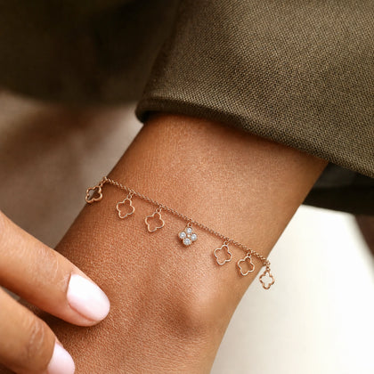 Rose gold 925 sterling silver clover charm bracelet for women
