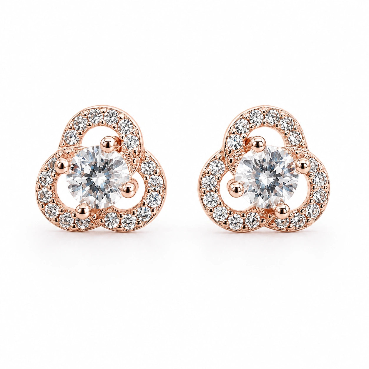 Silver Clover Diamond 925 Sterling Silver Stud Earrings for Women