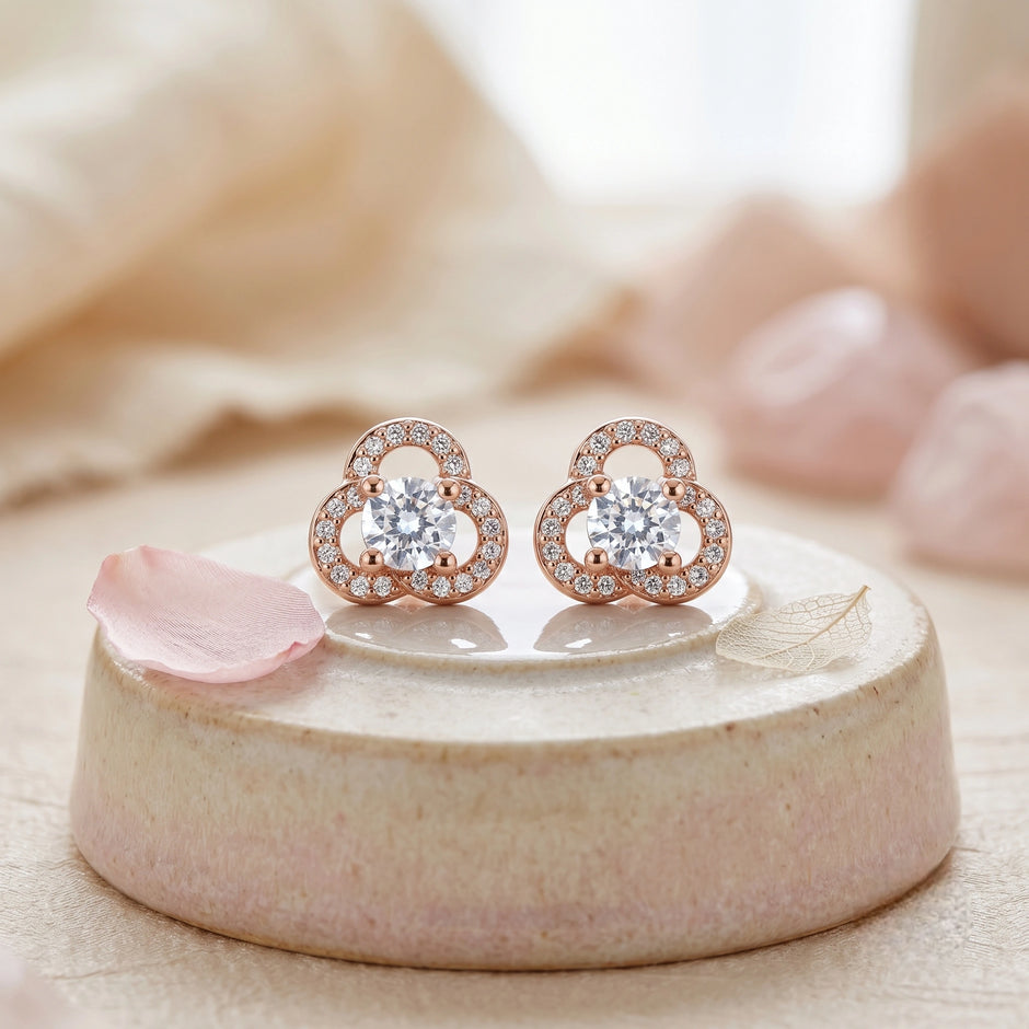 Silver Clover Diamond 925 Sterling Silver Stud Earrings for Women