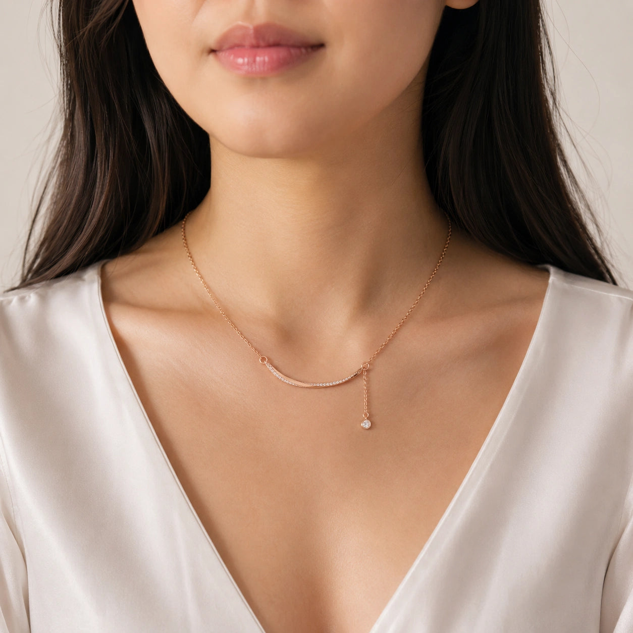 Rose Gold Curved Bar 925 Sterling Silver Pendant Chain for Women